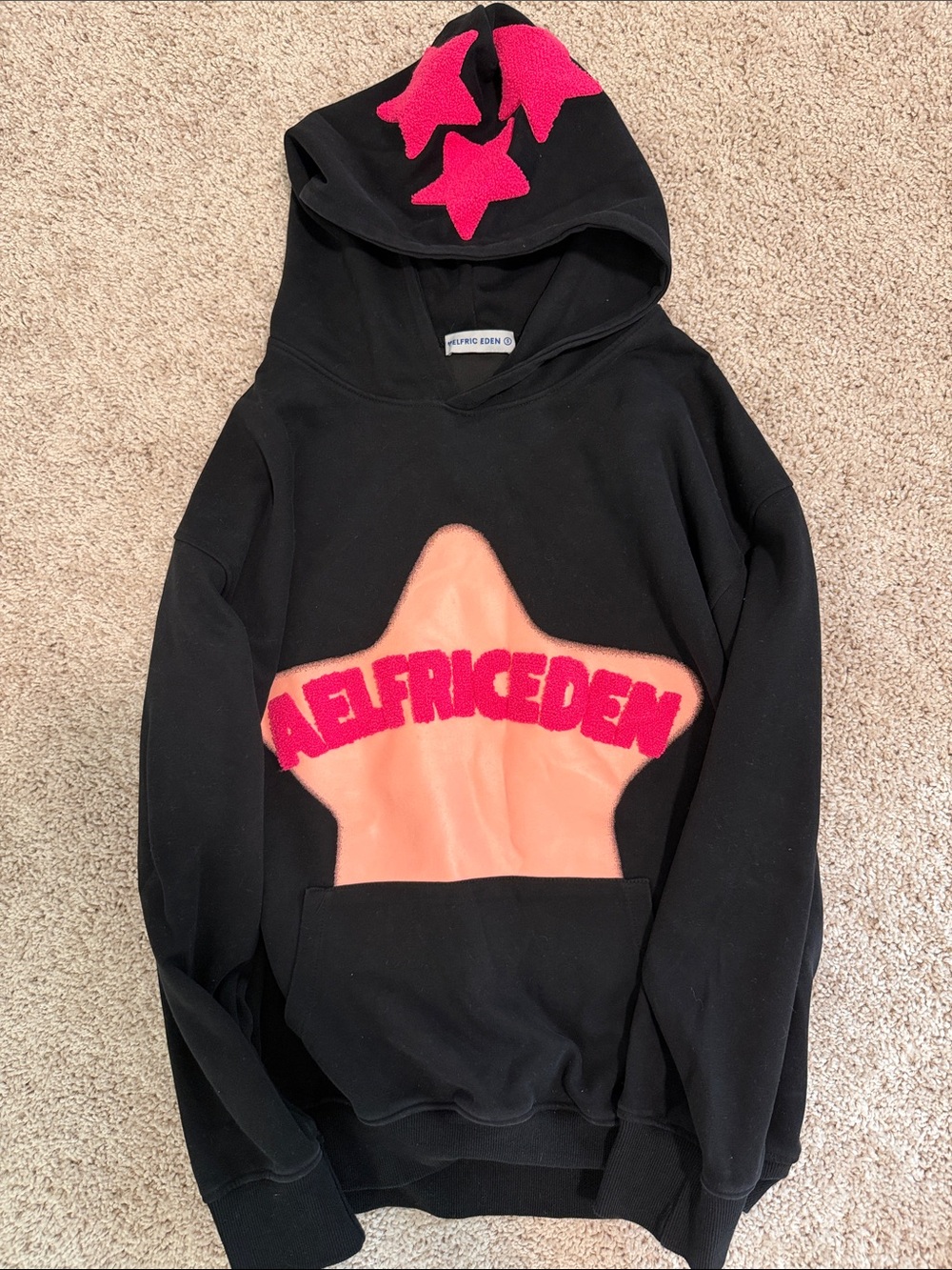 Aelfric Eden Black Hoodie with Pink Star Accents